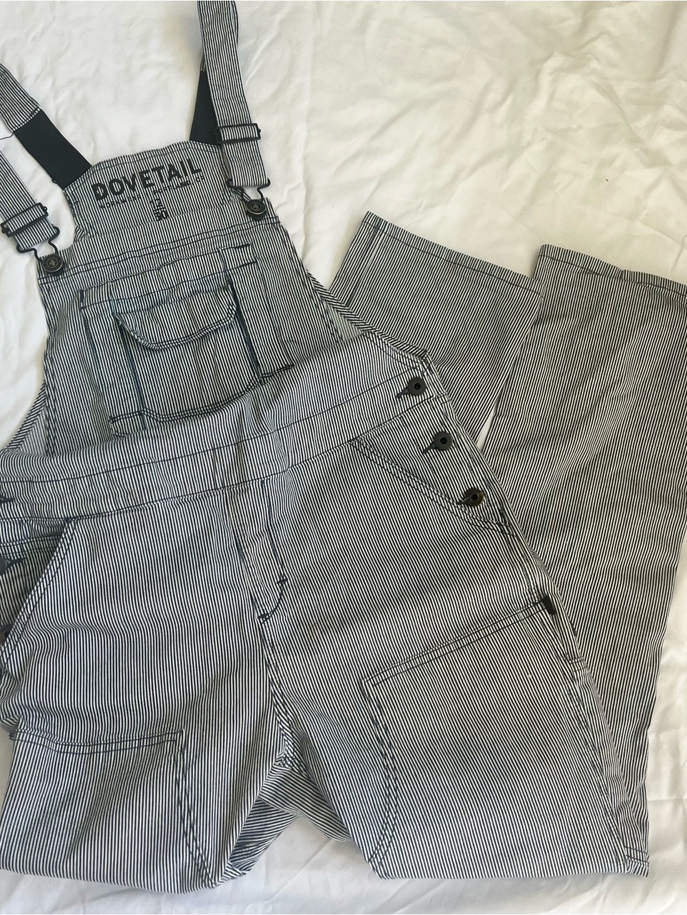 Dovetail Workwear Freshley Overalls Indigo Stripe size 12 Inseam 30 NWOT